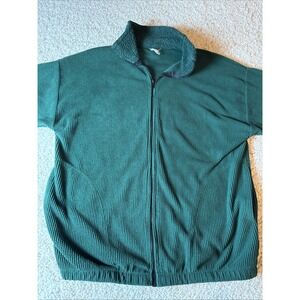 Vintage Polar Graphics Sweatshirt Full Zip M Made in USA Corduroy Green/Pockets‎
